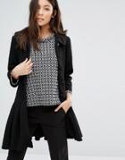 Unique 21 Button Front Coat With Pep Hem - Black