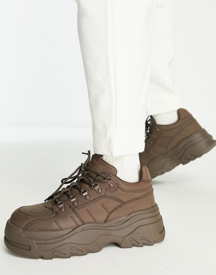 Bershka Chunky Sole Sneakers In Brown