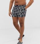 Asos Design Plus Swim Shorts In Palm Print In Short Length-black