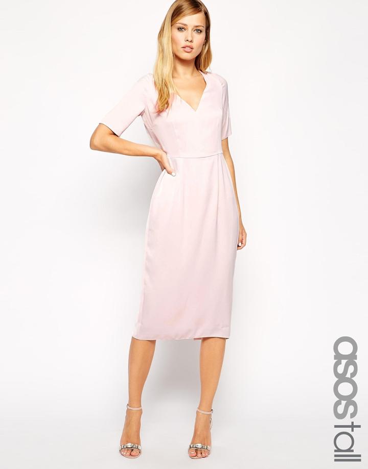 Asos Tall Drape Back Pencil Dress With Sleeve - Blush $18.00