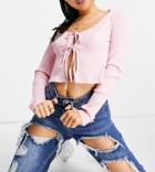 Missguided Petite Riot High Rise Jean With Rips In Blue - Mblue-blues