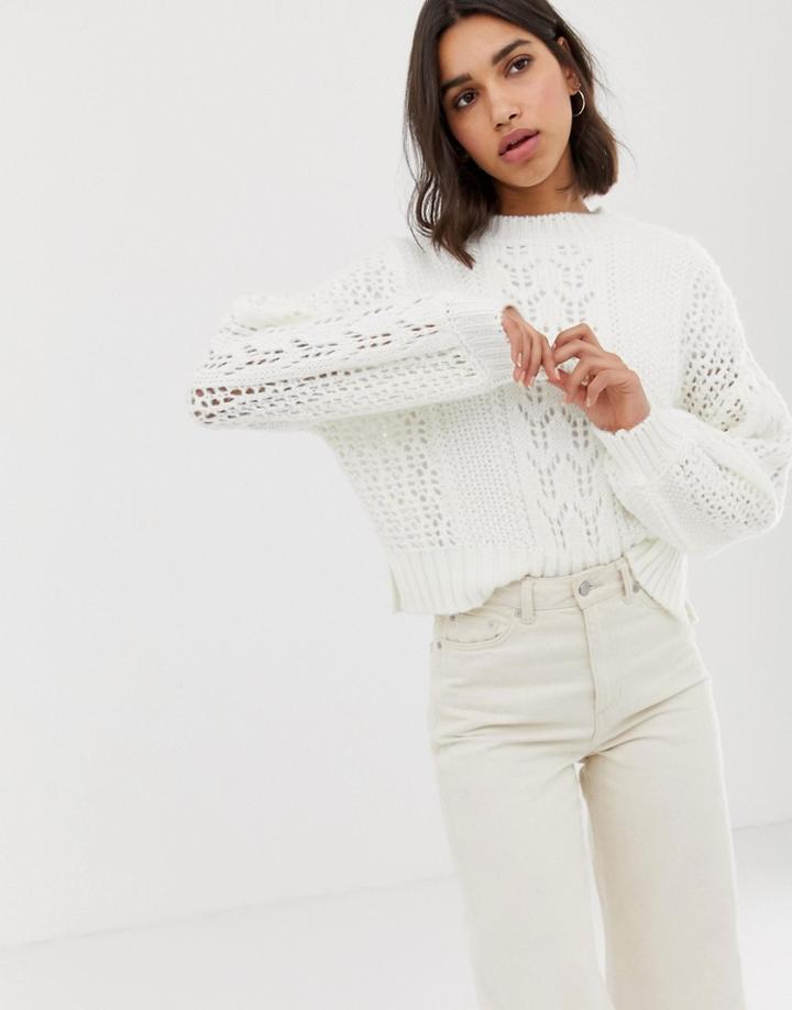 Asos Design Open Stitch Sweater In Fluffy Yarn-cream