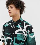 Crooked Tongues Oversized Short Sleeve Shirt With Abstract Print - Black