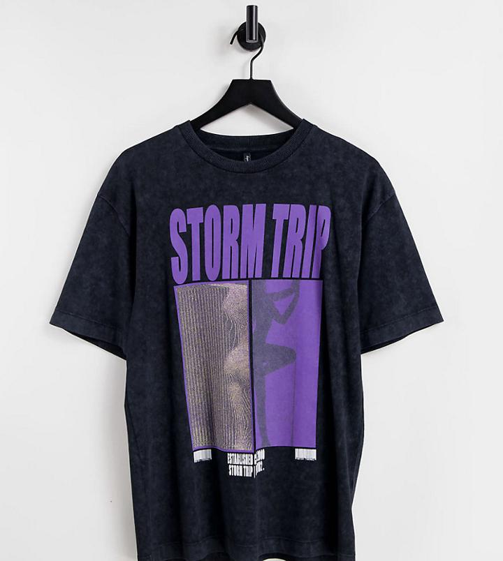 Asyou Oversized Graphic T-shirt In Washed Black