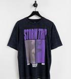 Asyou Oversized Graphic T-shirt In Washed Black