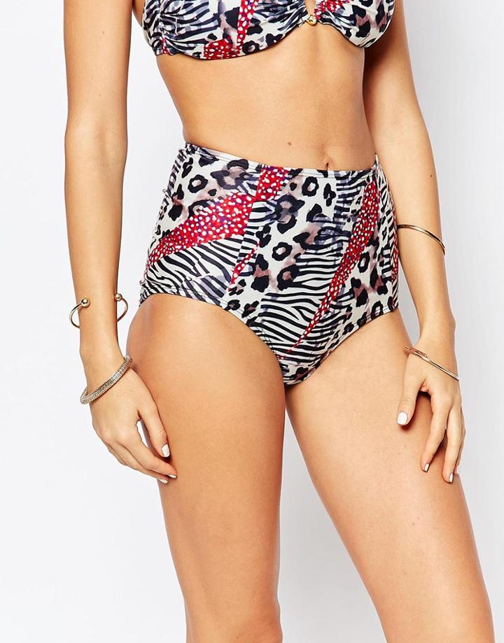 South Beach Roar Print High Waist Bikini Bottoms - Roar Print