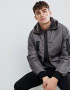 D-struct Fleece Collar Bomber Poly - Gray