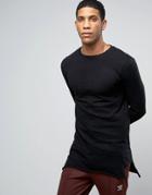 Asos Muscle Super Longline Long Sleeve T-shirt In Textured Fabric With Step Hem - Black