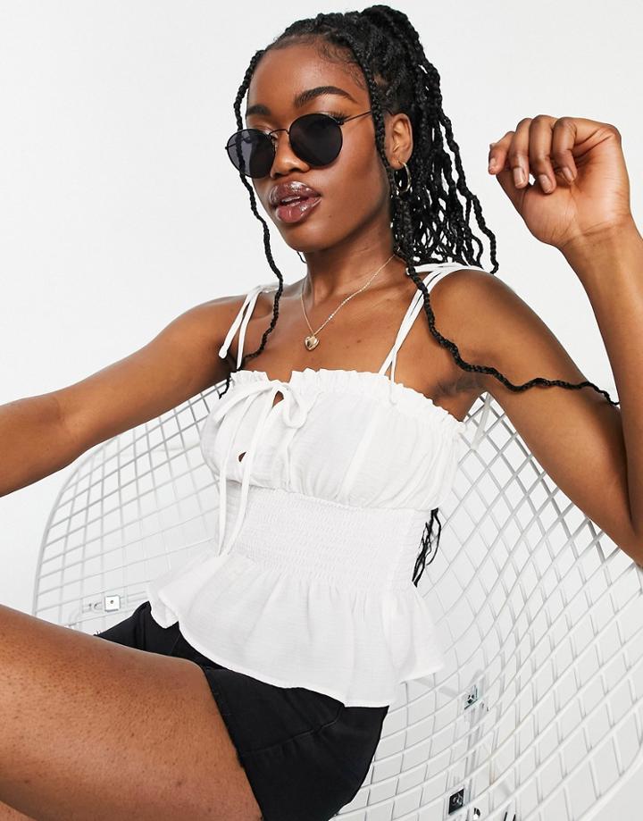 Topshop Shirred Plain Cami Top In White