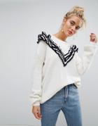 Willow And Paige Oversized Sweater With Tipped Ruffle Trim - White