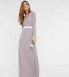 Tfnc Tall Bridesmaids Long Sleeve Bow Back Maxi Dress Dress In Gray-grey