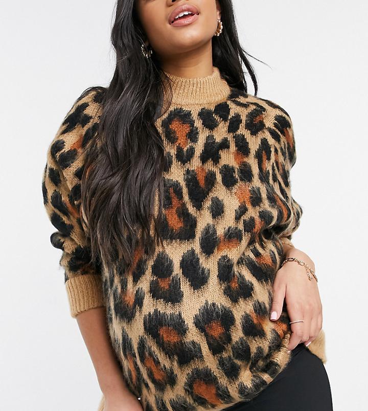 Asos Design Maternity Oversized Sweater In Animal Pattern-neutral