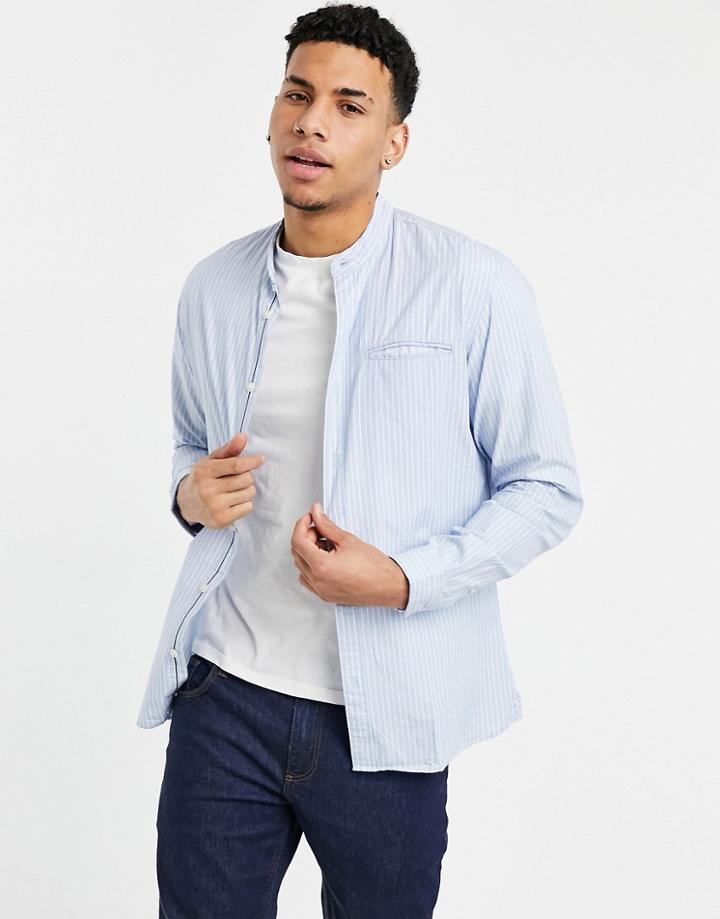Selected Homme Grandad Shirt In Blue Stripe-blues