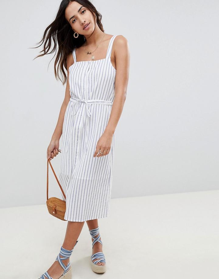 Asos Design Button Through Casual Midi Sundress In Stripe - Multi