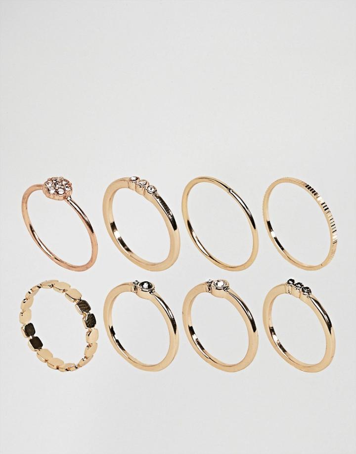 Asos Pack Of 8 Simple Fine Rings - Gold