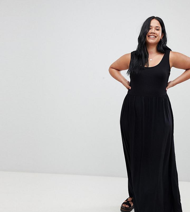 Asos Design Curve Mixed Fabric Strappy Maxi Dress - Black
