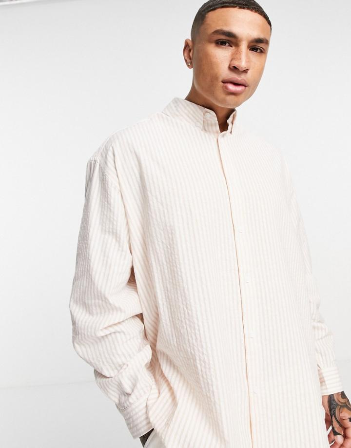 Asos Design Super Oversized Stripe Shirt In Seersucker-pink