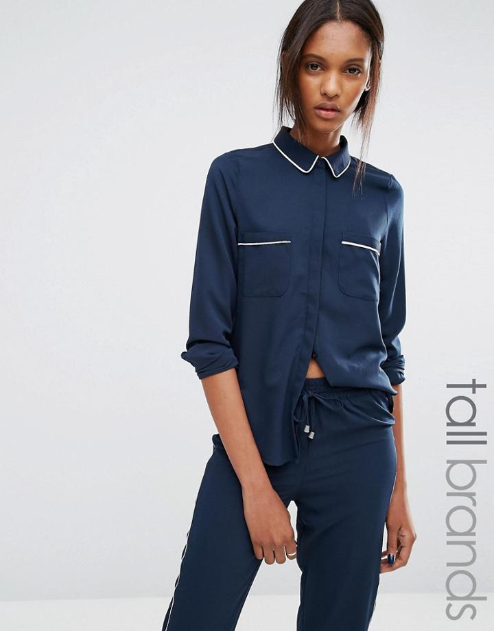 Vero Moda Tall Piped Pyjama Style Shirt - Navy