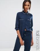 Vero Moda Tall Piped Pyjama Style Shirt - Navy