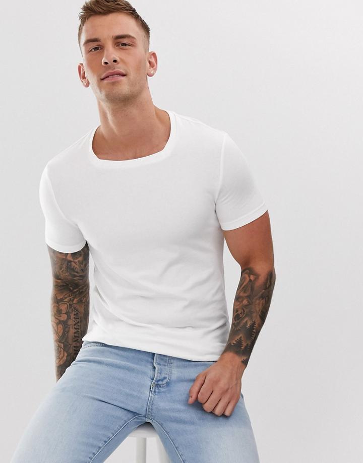 Asos Design Organic Muscle Fit T-shirt And Square Neck In White
