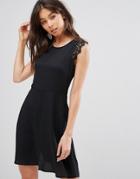Qed London Mini Dress With Lace Shoulder Detail - Black