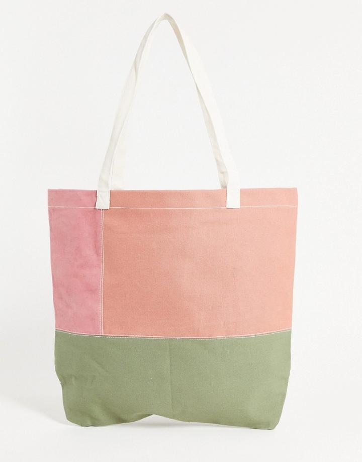 Asos Design Cotton Canvas Tote Bag In Color Block Design-multi