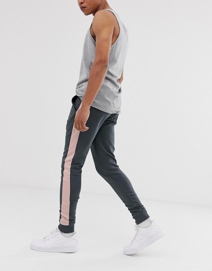 Asos Design Skinny Sweatpants With Side Stripe In Washed Black - Black