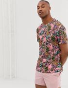 Urban Threads T-shirt In Tropical Print - Orange