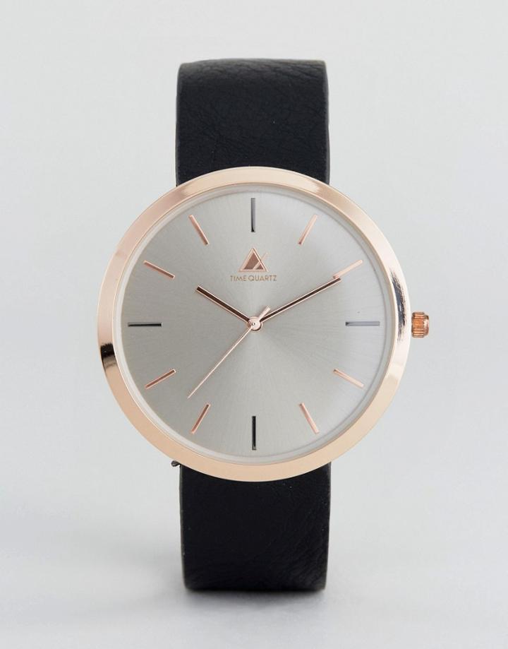 Asos Watch With Charcoal Face And Gold Highlights - Black