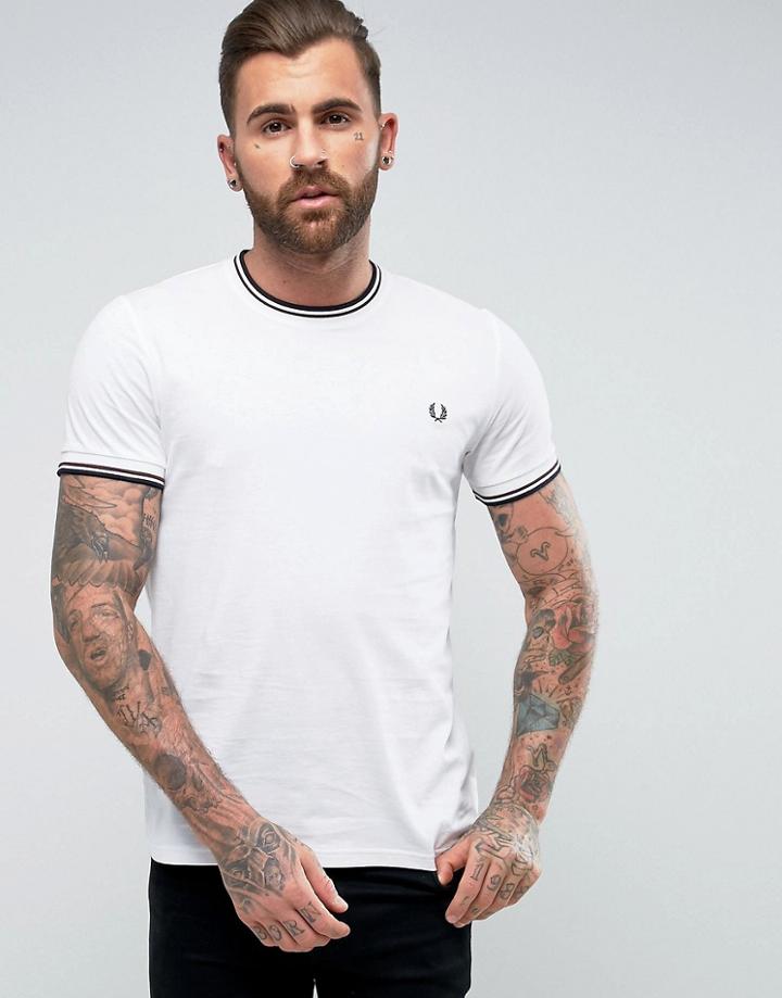 Fred Perry Slim Fit Crew Neck Twin Tipped T-shirt White - White
