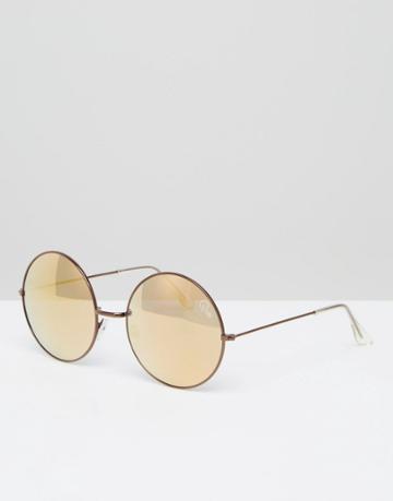 Quay Australia Round Sunglasses With Gold Mirror Lens - Copper