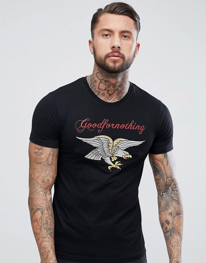 Good For Nothing T-shirt With Eagle Print - Black