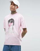 Asos David Bowie Dropped Shoulder Oversized Band T-shirt In Pink - Pink