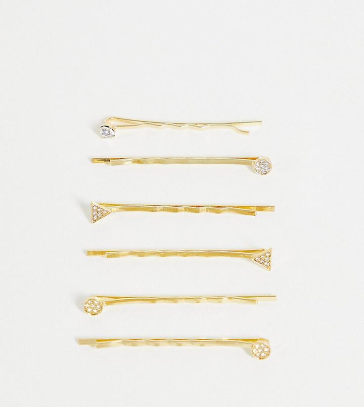 Designb London Exclusive Hair Pins Mutlipack X 6 With Mixed Pave Crystals-gold