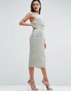 Asos Red Carpet Crop Top Embroidered Pearl Midi Dress - Green