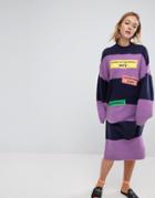 Monki Stripe Women Unite Slogan Sweater Dress - Purple