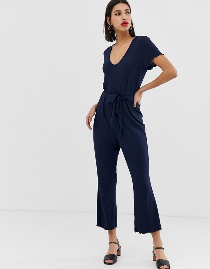 Vero Moda Rib Wrap Front Jumpsuit-navy