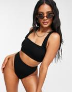 Asos Design Mix And Match Crinkle High Leg High Waist Bikini Bottom In Black
