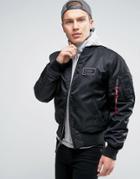 Alpha Industries Ma-1 Bomber Jacket With Hood Inlay In Regular Fit Bla
