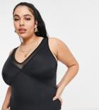 Asos Design Curve Mesh Insert Swimsuit In Black