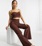 Vesper Petite Wide Leg Pants With Seam Detail Set In Brown