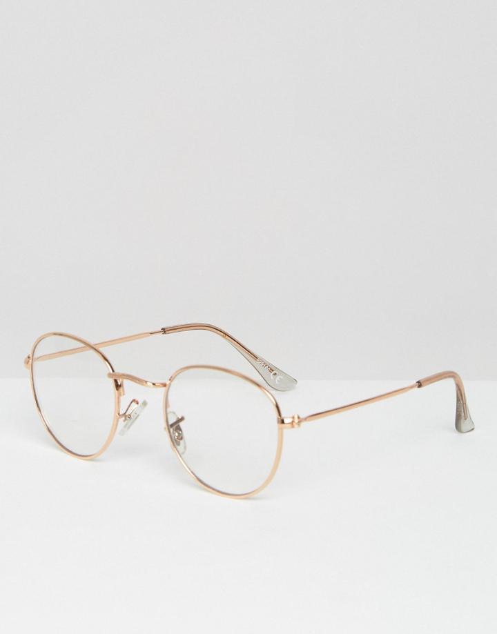 Asos Geeky Metal Round Clear Lens Glasses - Gold