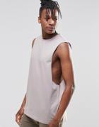 Asos Sleeveless T-shirt With Dropped Armhole In Grey - Gray