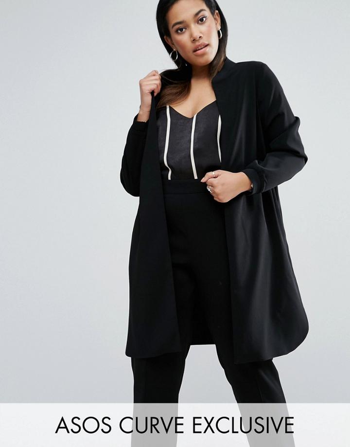 Asos Curve Luxe Longline Bomber Jacket - Black
