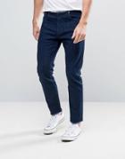 Asos Slim Ankle Grazer Jeans With Raw Hem And Waistband In Raw Blue -