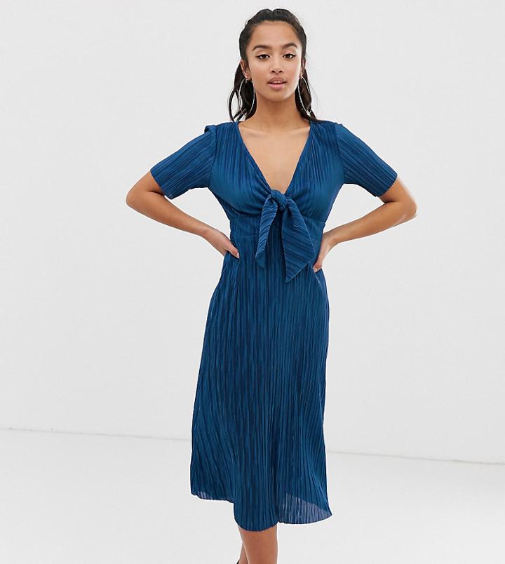 Asos Design Petite Plisse Tea Dress - Blue
