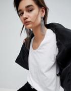 Asos Engraved Detail Chain Fringe Earrings - Silver