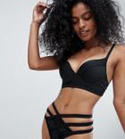 Wolf & Whistle Fuller Bust Mesh Insert Strappy Bikini Top Dd-g - Black
