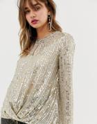 River Island Sequin Blouse In Gold