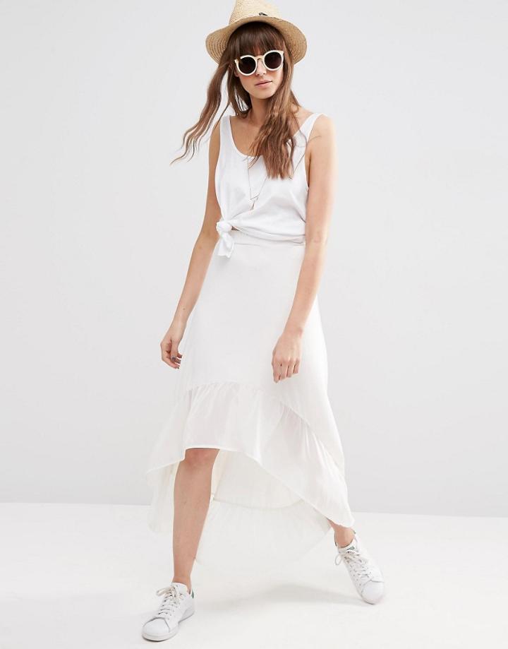 Asos Midi Skirt With Contrast Woven Hem - White